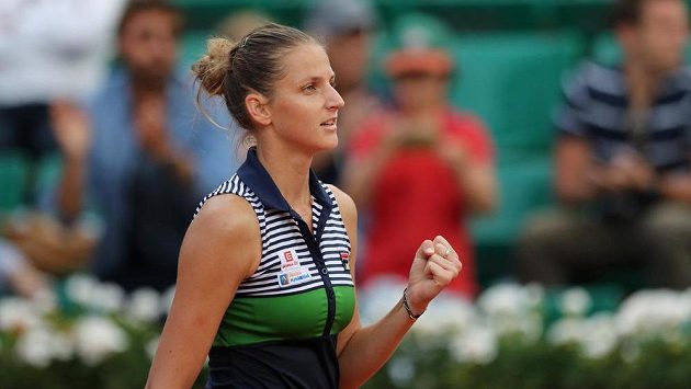 Karolína Plíšková po vítězství v osmifinále French Open. Karolína Plíšková po vítězství v osmifinále French Open.