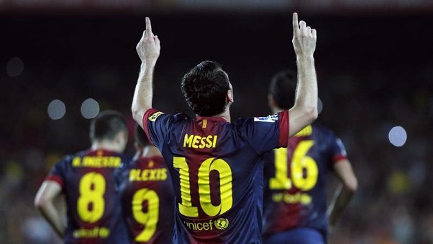 Lionel Messi z Barcelony se raduje ze vstřelené branky. Lionel Messi z Barcelony se raduje ze vstřelené branky.