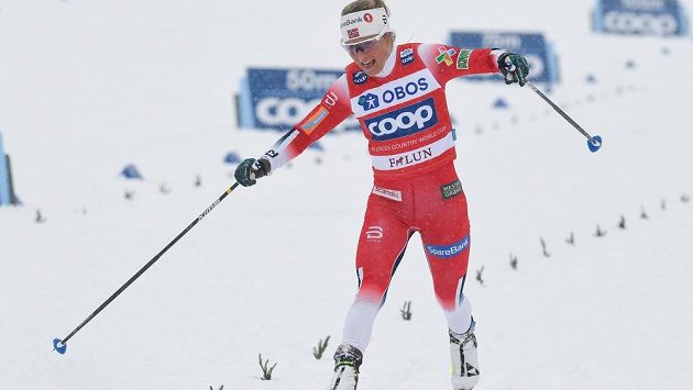 Norka Therese Johaugová v cíli. Norka Therese Johaugová v cíli.