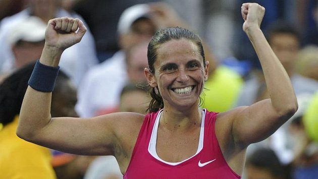 Roberta Vinciová jásá po postupu do čtvrtfinále na US Open. Roberta Vinciová jásá po postupu do čtvrtfinále na US Open.