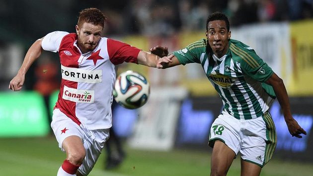 Marcel Gecov (vlevo) a Jhon Mosquera z Bohemians během utkání 8. kola Synot ligy. Pro Gecova to byl poslední zápas v áčku Slavie... Marcel Gecov (vlevo) a Jhon Mosquera z Bohemians během utkání 8. kola Synot ligy. Pro Gecova to byl poslední zápas v áčku Slavie...