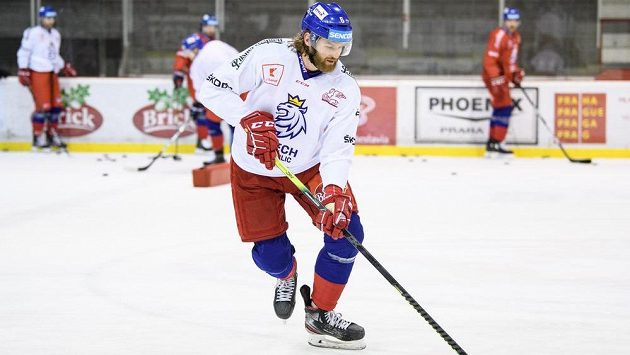 David Musil během tréninku hokejové reprezentace. David Musil během tréninku hokejové reprezentace.