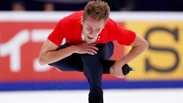 Krasobruslař Michal Březina v akci na Ruském poháru. Krasobruslař Michal Březina v akci na Ruském poháru.