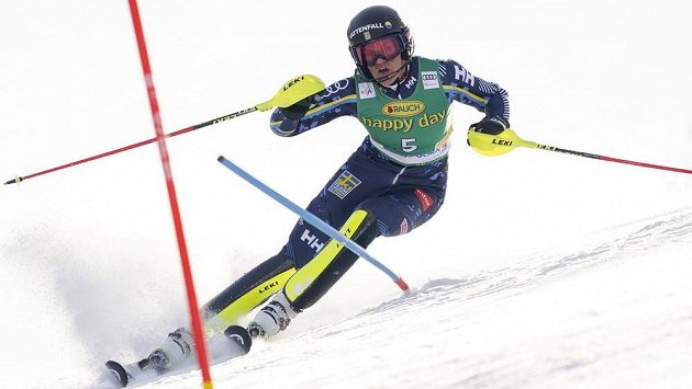 Anna Swenn Larssonová na trati v Kranjské Goře. Anna Swenn Larssonová na trati v Kranjské Goře.
