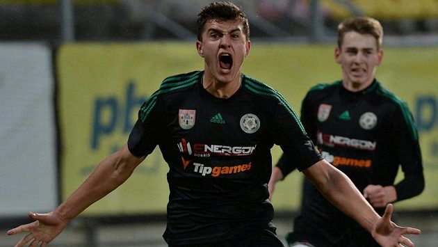 Matěj Chaluš z Příbrami se raduje z gólu proti CSKA Moskva. Matěj Chaluš z Příbrami se raduje z gólu proti CSKA Moskva.