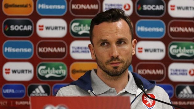 Tomáš Sivok na tiskové konferenci v Serravalle. Tomáš Sivok na tiskové konferenci v Serravalle.