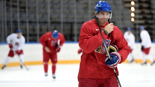 Jaromír Jágr během pondělního prvního tréninku české reprezentace v O2 areně. Jaromír Jágr během pondělního prvního tréninku české reprezentace v O2 areně.