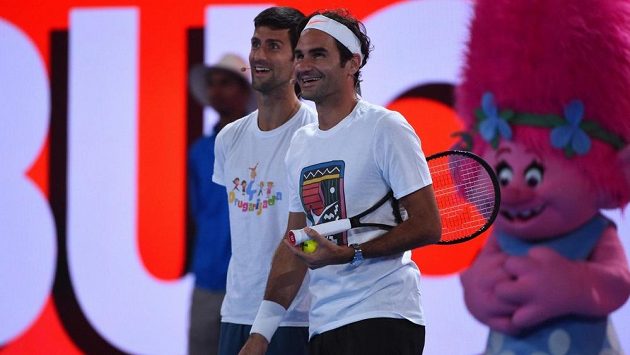 Novak Djokovič a Roger Federer na Australian Open. Novak Djokovič a Roger Federer na Australian Open.
