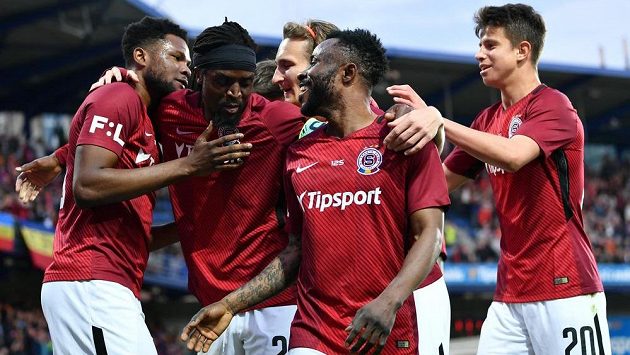 Radost fotbalistů Sparty. Radost fotbalistů Sparty.