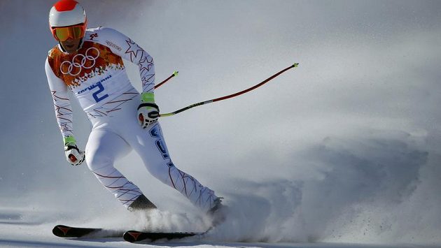 Američan Marco Sullivan na trati olympijského sjezdu. Američan Marco Sullivan na trati olympijského sjezdu.
