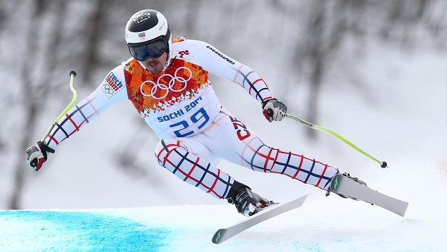 Ondřej Bank na trati olympijského sjezdu v Soči. Ondřej Bank na trati olympijského sjezdu v Soči.