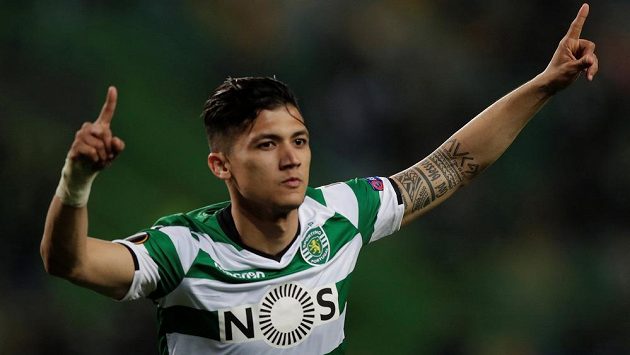 Fotbalista Sportingu Fredy Montero slaví gól v duelu Evropské ligy proti Plzni. Fotbalista Sportingu Fredy Montero slaví gól v duelu Evropské ligy proti Plzni.
