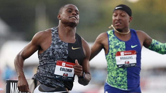 Christian Coleman během závodu na 100 metrů na mistrovství USA Christian Coleman během závodu na 100 metrů na mistrovství USA