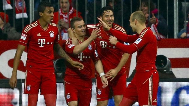 Radost fotbalistů Bayernu Mnichov. Radost fotbalistů Bayernu Mnichov.