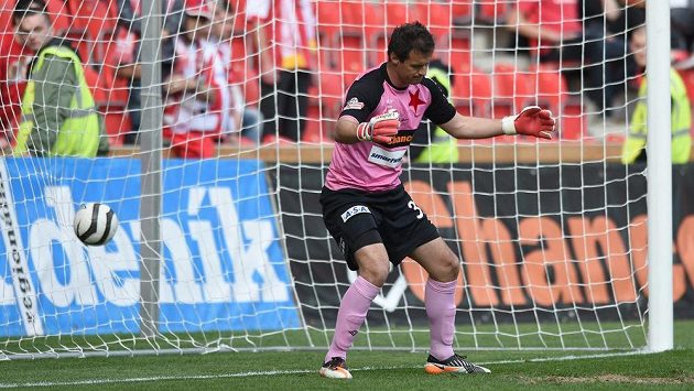 Zklamaný brankář Slavie Praha Radek Černý. Zklamaný brankář Slavie Praha Radek Černý.
