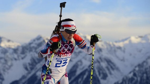Česká biatlonistka Veronika Vítková na trati intervalového závodu na 15 km v Soči. Česká biatlonistka Veronika Vítková na trati intervalového závodu na 15 km v Soči.