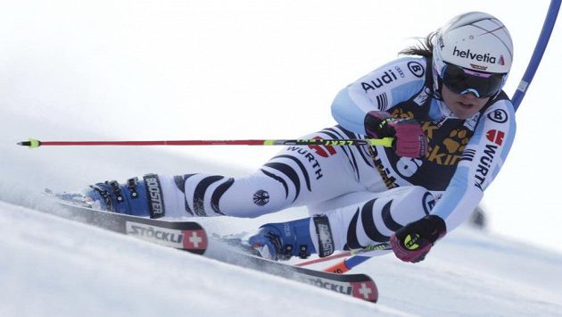 Viktoria Rebensburgová při obřím slalomu SP v Mariboru. Viktoria Rebensburgová při obřím slalomu SP v Mariboru.