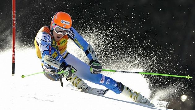 Americký lyžař Ted Ligety na svahu v Kranjska Gora. Americký lyžař Ted Ligety na svahu v Kranjska Gora.