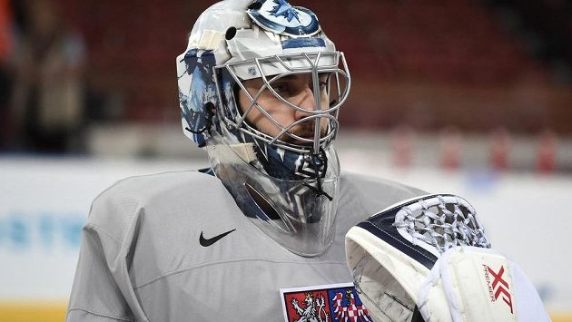 Ondřej Pavelec na tréninku české reprezentace v Praze. Ondřej Pavelec na tréninku české reprezentace v Praze.