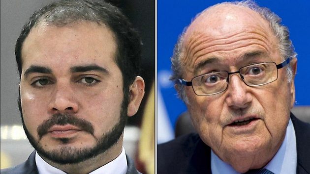 Kandidáti na prezidenta FIFA - jordánský princ Alí bin Husajn a dlouholetý šéf světového fotbalu Sepp Blatter (vpravo). Kandidáti na prezidenta FIFA - jordánský princ Alí bin Husajn a dlouholetý šéf světového fotbalu Sepp Blatter (vpravo).