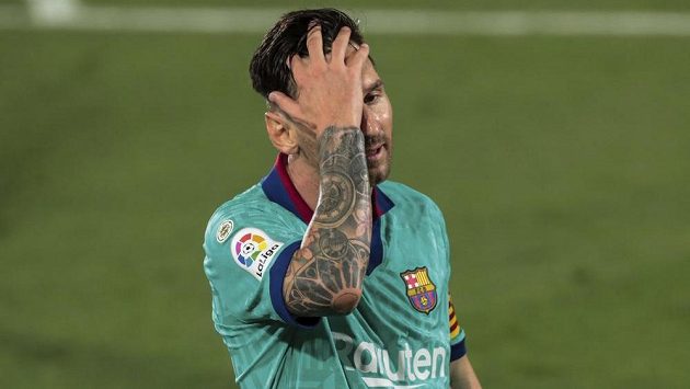 Reakce barcelonské hvězdy Lionela Messiho během utkání španělské ligy. Reakce barcelonské hvězdy Lionela Messiho během utkání španělské ligy.