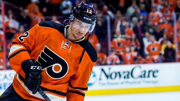 Michael Raffl v dresu Philadelphie Flyers. Michael Raffl v dresu Philadelphie Flyers.