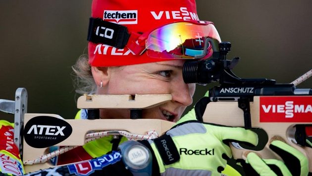 Slovenská biatlonistka Jana Gereková na střelnici při SP v Ruhpoldingu. Slovenská biatlonistka Jana Gereková na střelnici při SP v Ruhpoldingu.