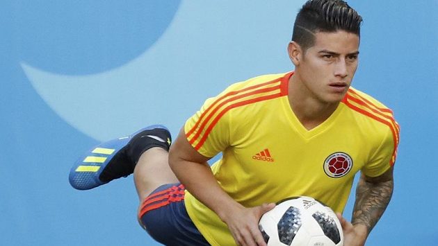 Hvězdný James Rodríguez během tréninku kolumbijského národního týmu. Hvězdný James Rodríguez během tréninku kolumbijského národního týmu.