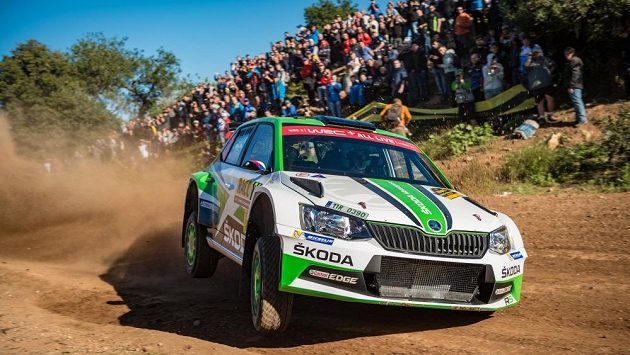 Jan Kopecký se Škodou Fabia R5 při ostrém testu před startem Španělské rallye. Jan Kopecký se Škodou Fabia R5 při ostrém testu před startem Španělské rallye.