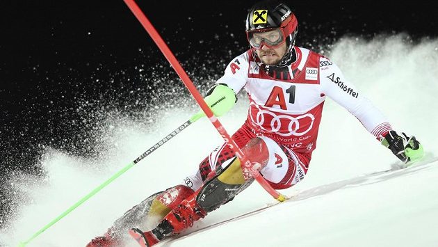 Marcel Hirscher na trati slalomu SP ve Schladmingu. Marcel Hirscher na trati slalomu SP ve Schladmingu.