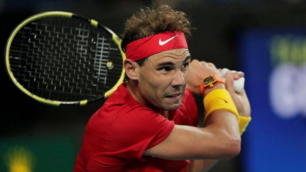 Španělská světová tenisová jednička Rafael Nadal během ATP Cupu v Perthu. Španělská světová tenisová jednička Rafael Nadal během ATP Cupu v Perthu.