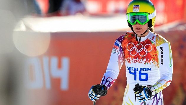 Šárka Strachová v cílovém prostoru pod sjezdovkou v olympijském areálu Roza Chutor. Šárka Strachová v cílovém prostoru pod sjezdovkou v olympijském areálu Roza Chutor.