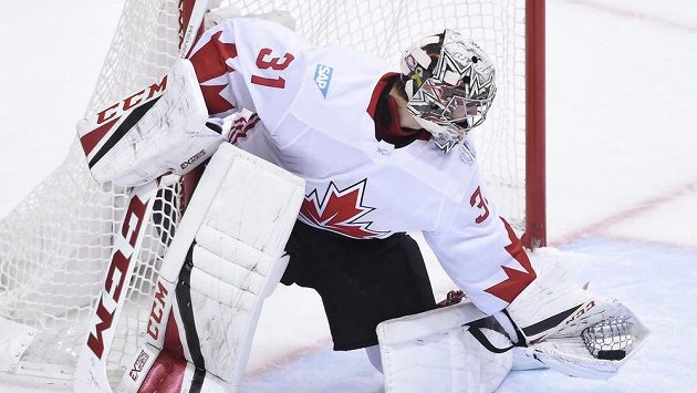 Brankář Kanady Carey Price v akci. Brankář Kanady Carey Price v akci.