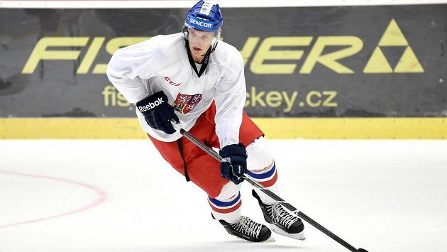 Dominik Kubalík na prvním tréninku české hokejové reprezentace v Jihlavě. Dominik Kubalík na prvním tréninku české hokejové reprezentace v Jihlavě.
