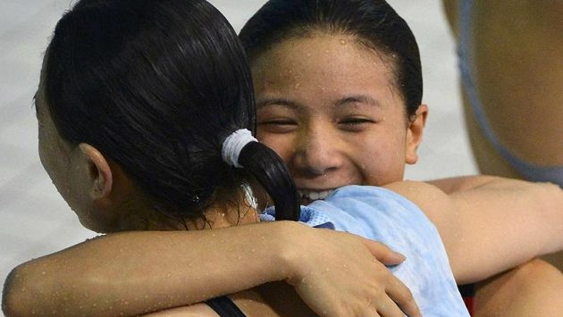 Favorizované Číňanky Wu Min-sia, Che C'vyhrály soutěž synchro z třímetrového prkna Favorizované Číňanky Wu Min-sia, Che C'vyhrály soutěž synchro z třímetrového prkna