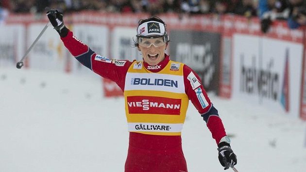 Radost norské lyžařky Marit Björgenová. Radost norské lyžařky Marit Björgenová.
