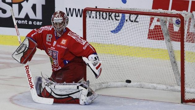 Brankář Jakub Kovář v utkání proti Rusku v Brně. Brankář Jakub Kovář v utkání proti Rusku v Brně.