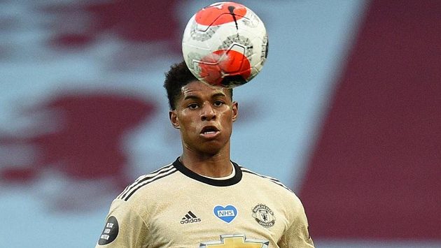 Marcus Rashford z Manchesteru United při utkání s Aston Villou. Marcus Rashford z Manchesteru United při utkání s Aston Villou.