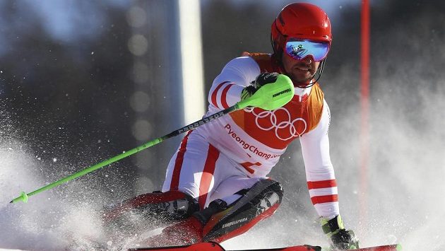 Marcel Hirscher z Rakouska při kombinačním slalomu. Marcel Hirscher z Rakouska při kombinačním slalomu.