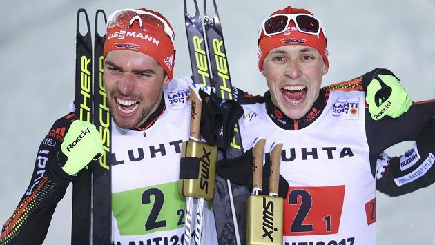 Němečtí sdruženáři Johannes Rydzek (vlevo) a Eric Frenzel. Němečtí sdruženáři Johannes Rydzek (vlevo) a Eric Frenzel.