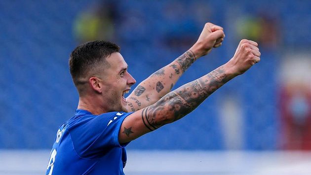 Roman Potočný z Liberce se raduje z rozhodujícího gólu v Ostravě. Roman Potočný z Liberce se raduje z rozhodujícího gólu v Ostravě.