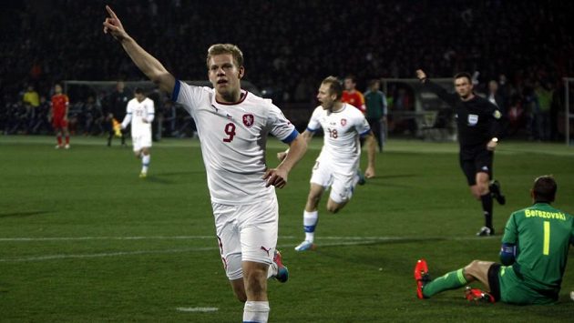 Matěj Vydra se raduje z gólu v utkání v Arménii Matěj Vydra se raduje z gólu v utkání v Arménii