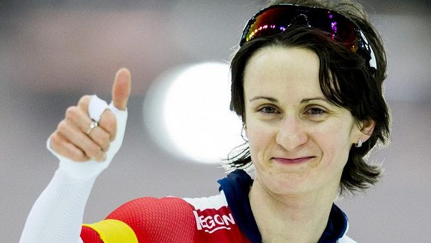 Martina Sablíková se raduje z triumfu na tříkilometrové trati ve Stavangeru. Martina Sablíková se raduje z triumfu na tříkilometrové trati ve Stavangeru.