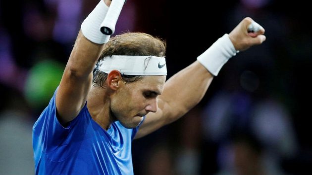 Rafael Nadal po výhře nad Milošem Raoničem. Rafael Nadal po výhře nad Milošem Raoničem.