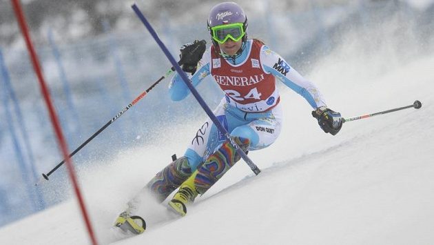 Šárka Záhrobská na trati slalomu v Levi. Šárka Záhrobská na trati slalomu v Levi.