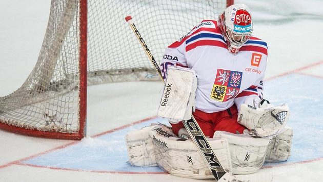 Brankář české reprezentace Dominik Furch v akci. Brankář české reprezentace Dominik Furch v akci.