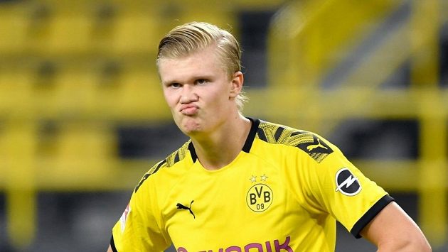 Dortmundský kanonnýr Erling Haaland. Dortmundský kanonnýr Erling Haaland.