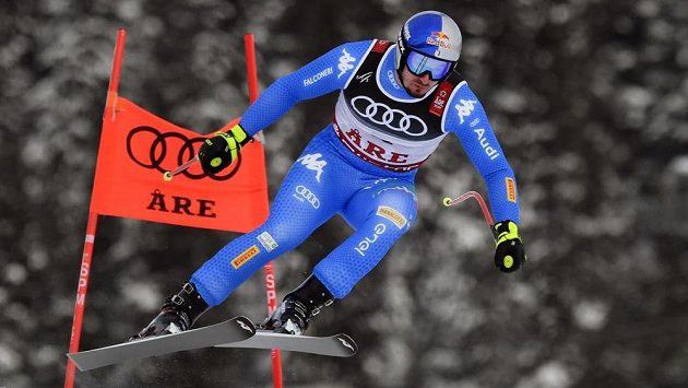 Ital Dominik Paris na trati superobřího slalomu MS v Aare. Ital Dominik Paris na trati superobřího slalomu MS v Aare.