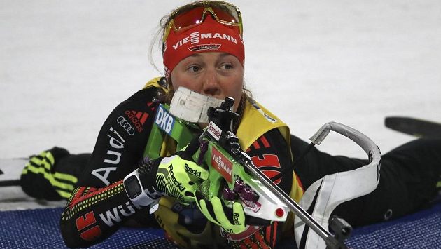 Němka Laura Dahlmeierová při sprintu v Pchjongčchangu. Němka Laura Dahlmeierová při sprintu v Pchjongčchangu.