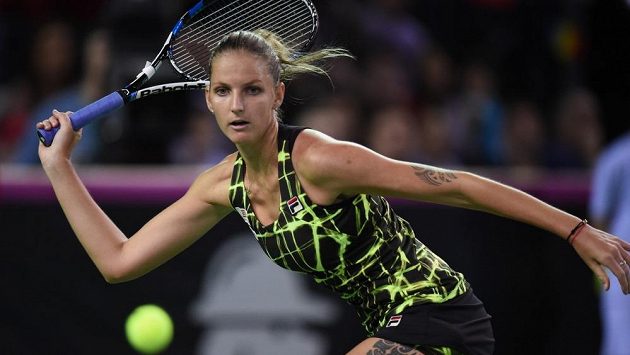 Karolína Plíšková v utkání Fed Cupu s Rumunskem. Karolína Plíšková v utkání Fed Cupu s Rumunskem.